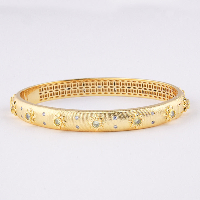 Retro Round Copper Plating Inlay Artificial Gemstones Bangle