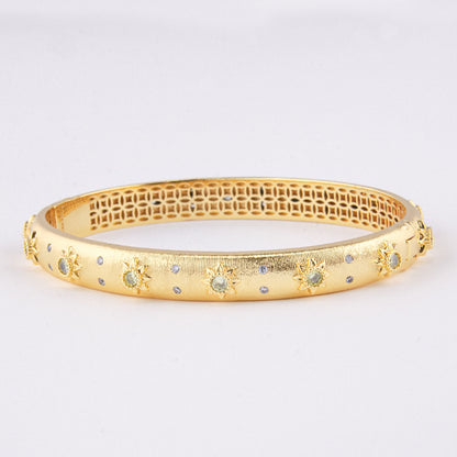 Retro Round Copper Plating Inlay Artificial Gemstones Bangle