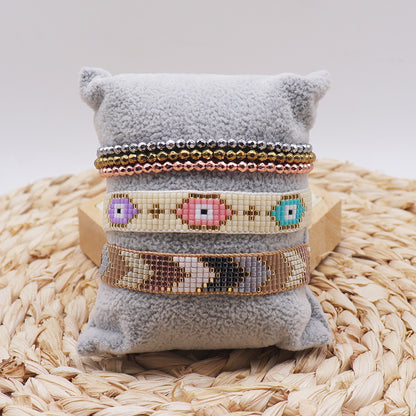 Ethnic Style Devil's Eye Glass Beaded Knitting Women's Bracelets