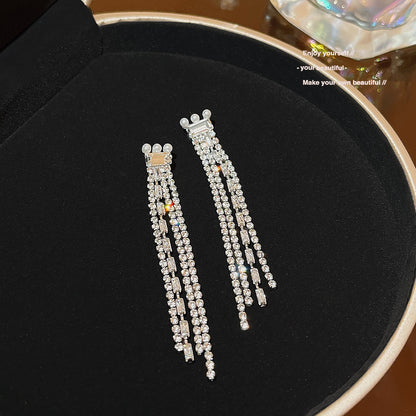 1 Pair Elegant Shiny Tassel Plating Inlay Copper Artificial Pearls Artificial Diamond Drop Earrings