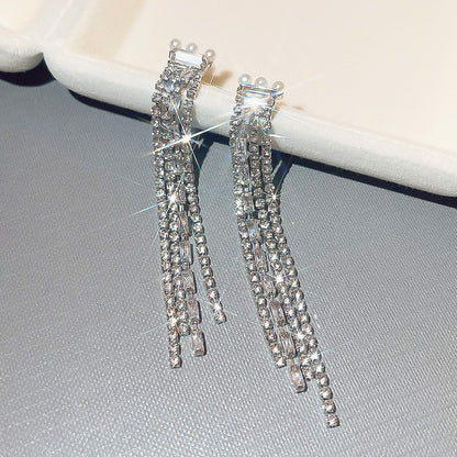 1 Pair Elegant Shiny Tassel Plating Inlay Copper Artificial Pearls Artificial Diamond Drop Earrings