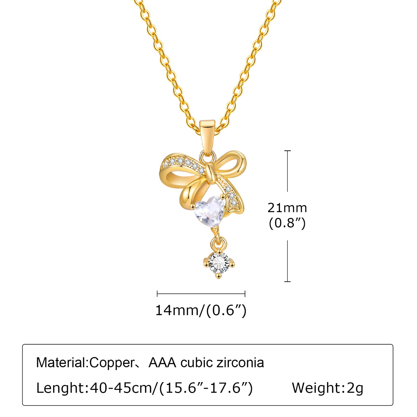 Sweet Heart Shape Bow Knot Copper Pendant Necklace