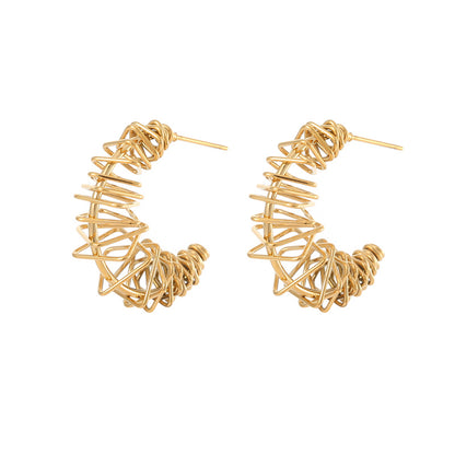 1 Pair Simple Style C Shape Hollow Out Stainless Steel Titanium Steel 18K Gold Plated Ear Studs