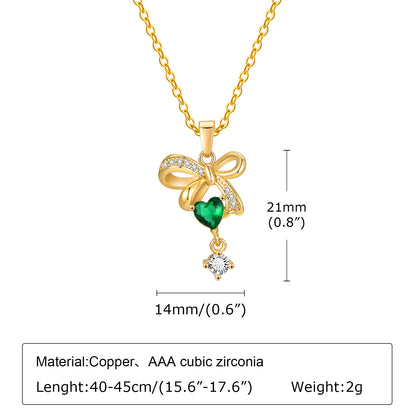 Elegant Sweet Bow Knot Copper Inlay Zircon 18k Gold Plated Pendant Necklace