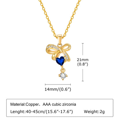 Sweet Heart Shape Bow Knot Copper Pendant Necklace