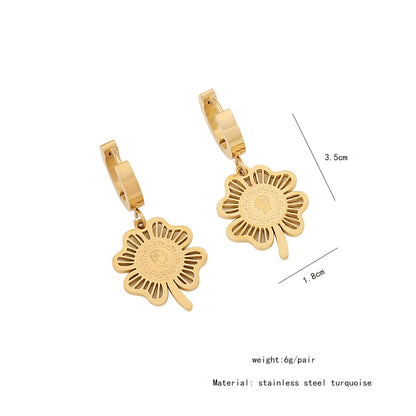 Retro Commute Eye Flower Stainless Steel Plating Hollow Out Earrings Necklace