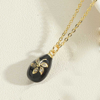 Copper Retro Sweet Flower Enamel Plating Inlay Zircon Pendant Necklace