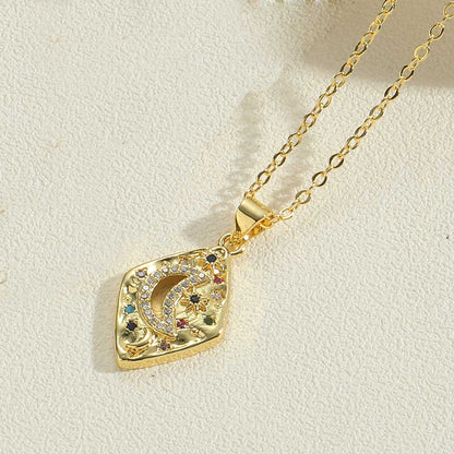 Copper Vintage Style Simple Style Geometric Plating Inlay Opal Zircon Pendant Necklace