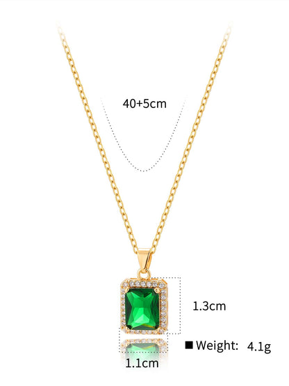 French Style Rectangle Copper Plating Inlay Zircon 18k Gold Plated Pendant Necklace