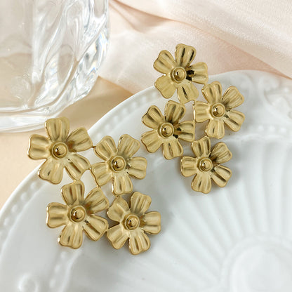 1 Pair Elegant Modern Style Streetwear Flower Plating Stainless Steel Gold Plated Ear Studs