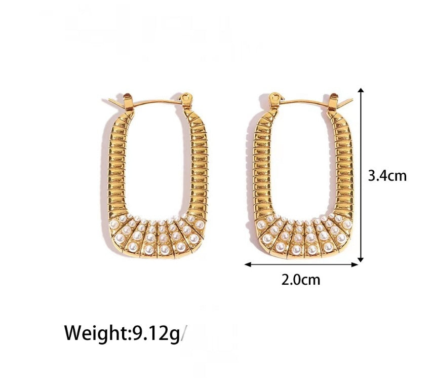 1 Pair Simple Style Geometric Plating Inlay Titanium Steel Pearl 18k Gold Plated Earrings