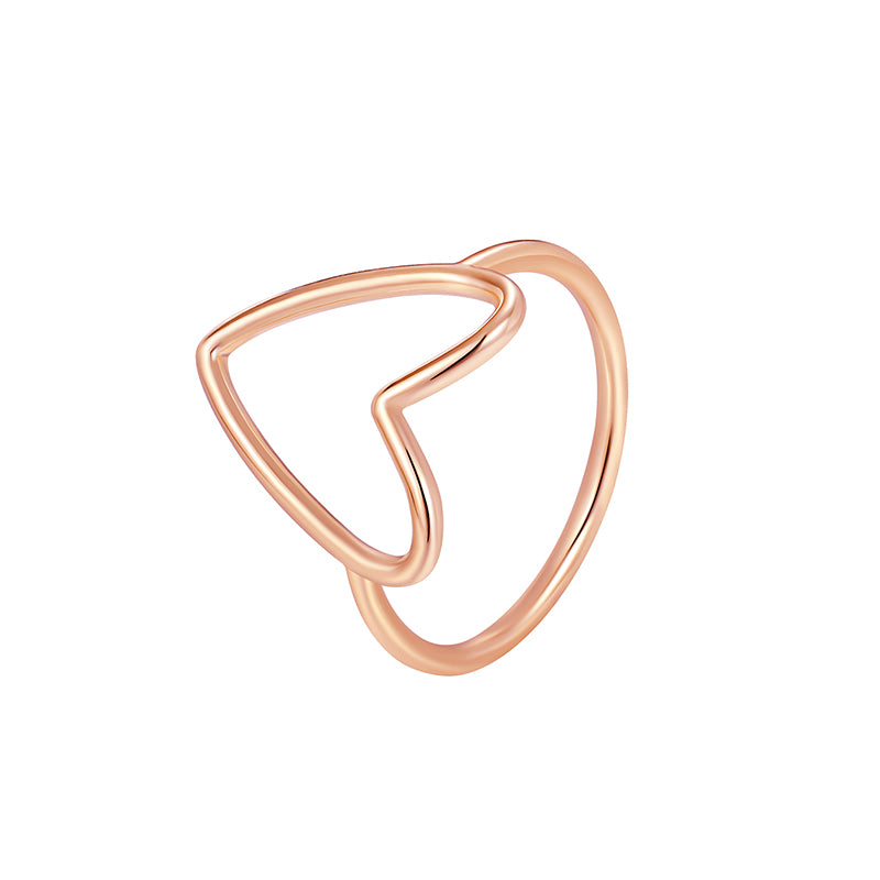 Sweet Solid Color Heart Shape Copper Plating Hollow Out 18k Gold Plated Rose Gold Plated Silver Plated Rings