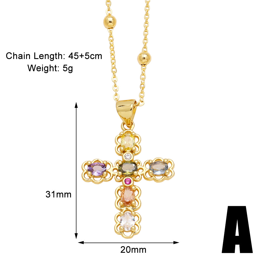 Simple Style Cross Copper Plating Inlay Zircon 18k Gold Plated Pendant Necklace