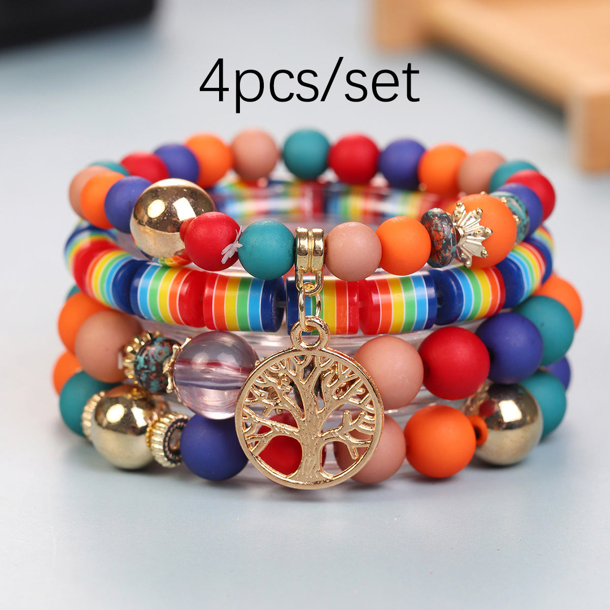 Bohemian Geometric Rainbow Life Tree Arylic Beaded Stoving Varnish Unisex Bracelets