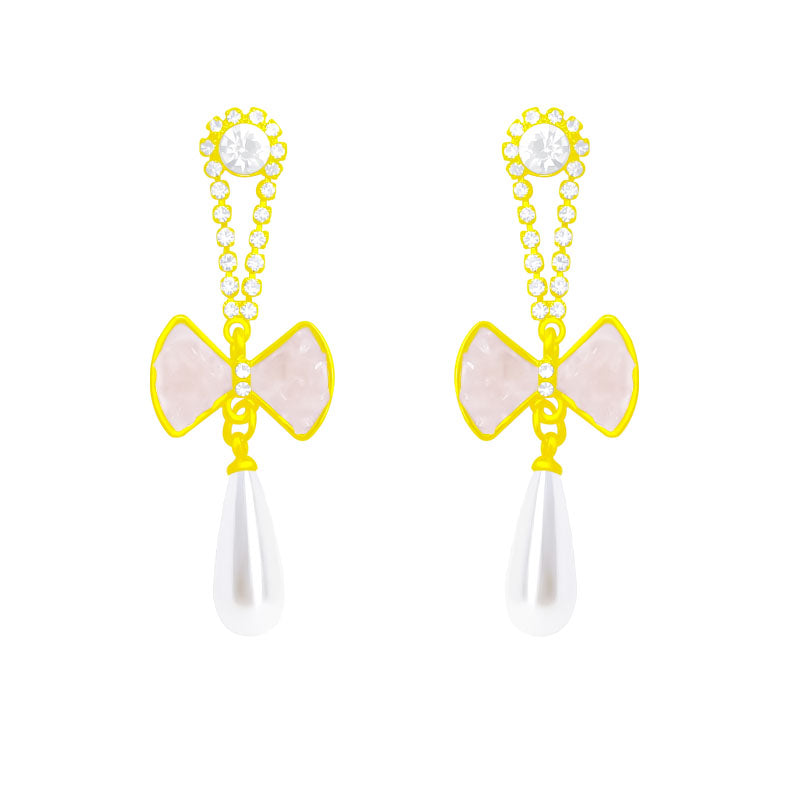 1 Pair Sweet Bow Knot Plating Inlay Copper Artificial Pearls Artificial Diamond Drop Earrings