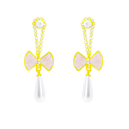 1 Pair Sweet Bow Knot Plating Inlay Copper Artificial Pearls Artificial Diamond Drop Earrings