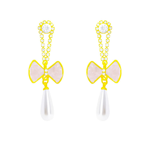 1 Pair Sweet Bow Knot Plating Inlay Copper Artificial Pearls Artificial Diamond Drop Earrings