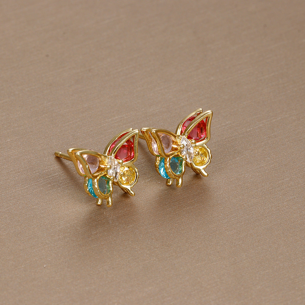 1 Pair Simple Style Geometric Butterfly Plating Inlay Copper Zircon Ear Studs