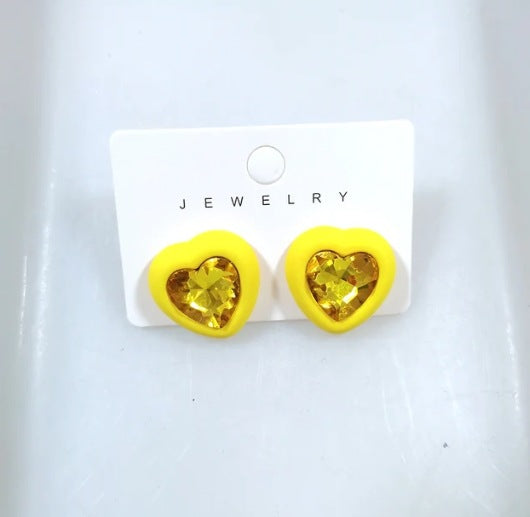 1 Pair Sweet Round Water Droplets Heart Shape Inlay Arylic Rhinestones Ear Studs