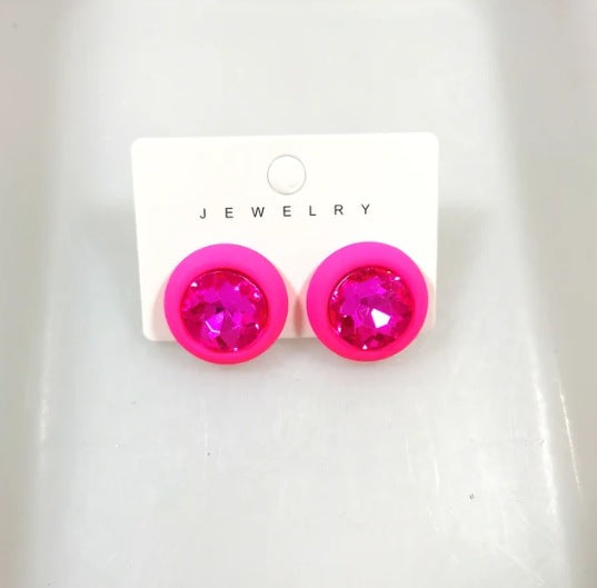 1 Pair Sweet Round Water Droplets Heart Shape Inlay Arylic Rhinestones Ear Studs