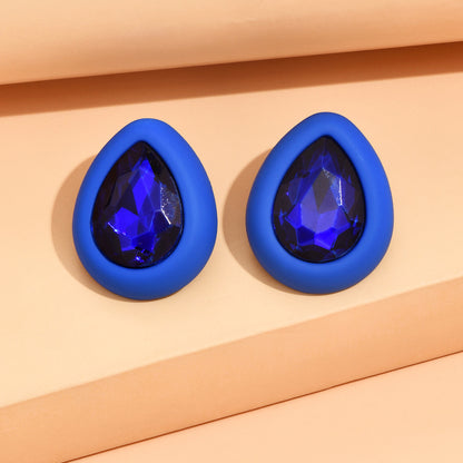 1 Pair Sweet Round Water Droplets Heart Shape Inlay Arylic Rhinestones Ear Studs