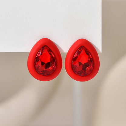 1 Pair Sweet Round Water Droplets Heart Shape Inlay Arylic Rhinestones Ear Studs