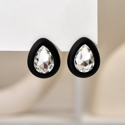 1 Pair Sweet Round Water Droplets Heart Shape Inlay Arylic Rhinestones Ear Studs