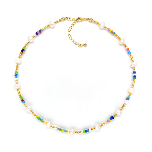 Fashion Geometric Natural Freshwater Pearl Beaded Pendant Necklace 1 Piece