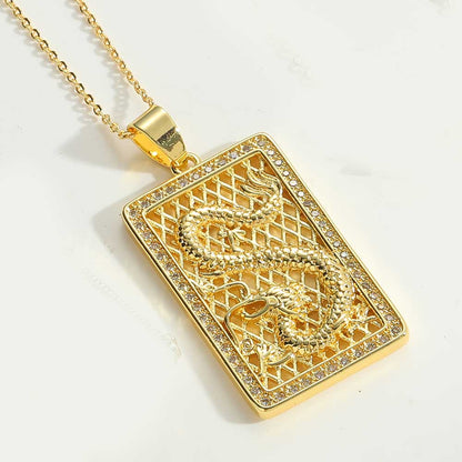 Copper Elegant Vintage Style Geometric Enamel Plating Inlay Zircon Pendant Necklace