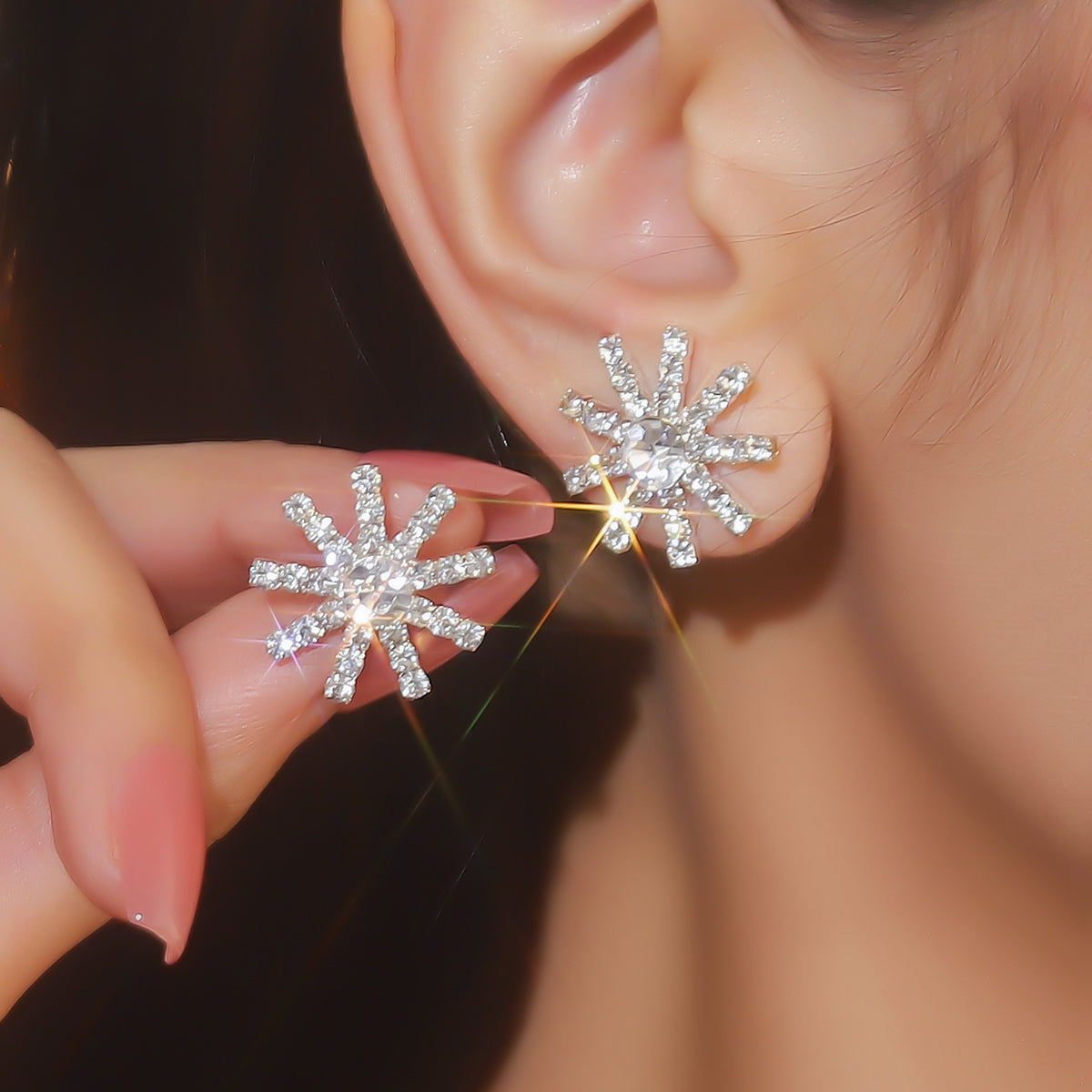 1 Pair Elegant Glam Flower Inlay Alloy Rhinestones Ear Studs