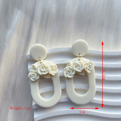 1 Pair Sweet Rose Flower Handmade Plating Soft Clay 14k Gold Plated Drop Earrings