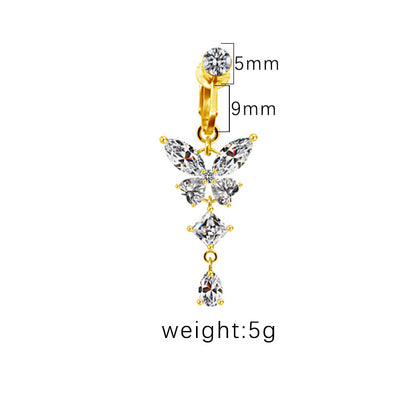 1 Piece Belly Rings Sexy Heart Shape Butterfly Planet Stainless Steel Plating Inlay Rhinestones Belly Ring