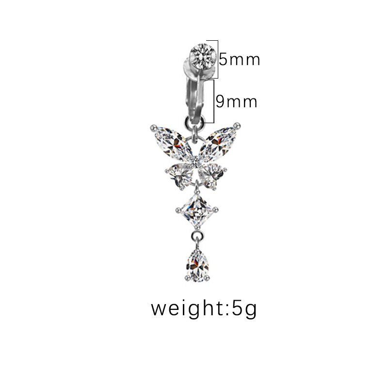 1 Piece Belly Rings Sexy Heart Shape Butterfly Planet Stainless Steel Plating Inlay Rhinestones Belly Ring