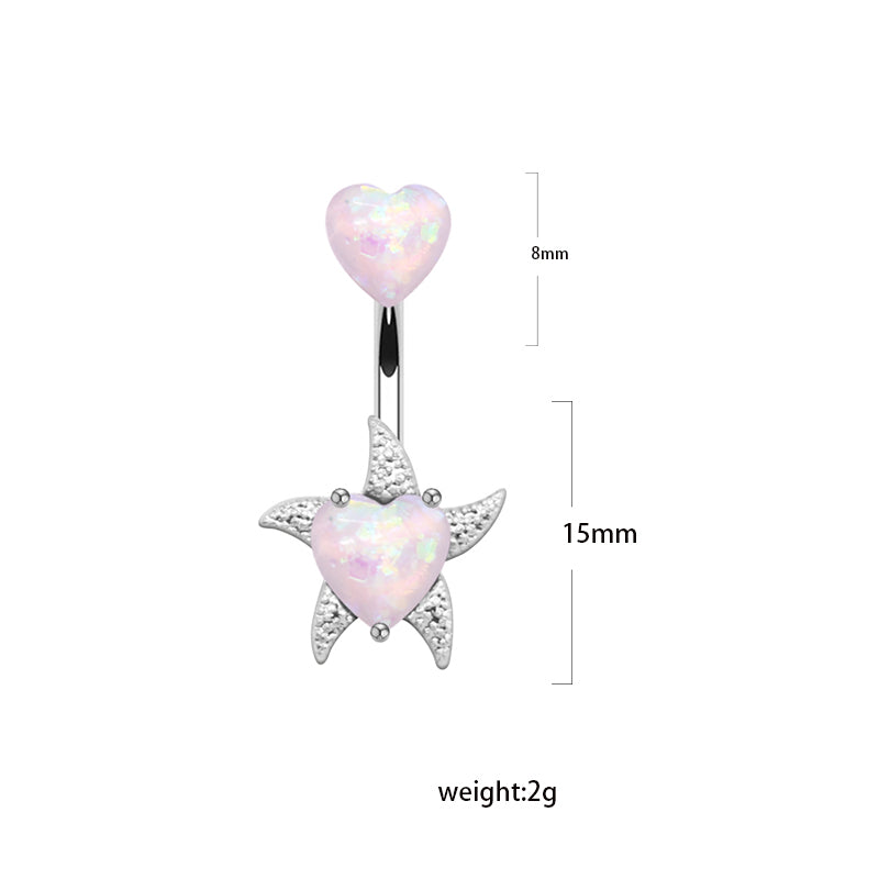 1 Piece Belly Rings Elegant Heart Shape Butterfly Stainless Steel Plating Inlay Rhinestones Opal Belly Ring