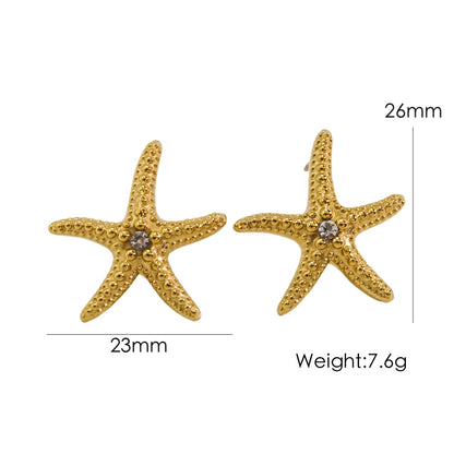 1 Pair Tropical Simple Style Starfish Plating Inlay Stainless Steel Zircon Ear Studs