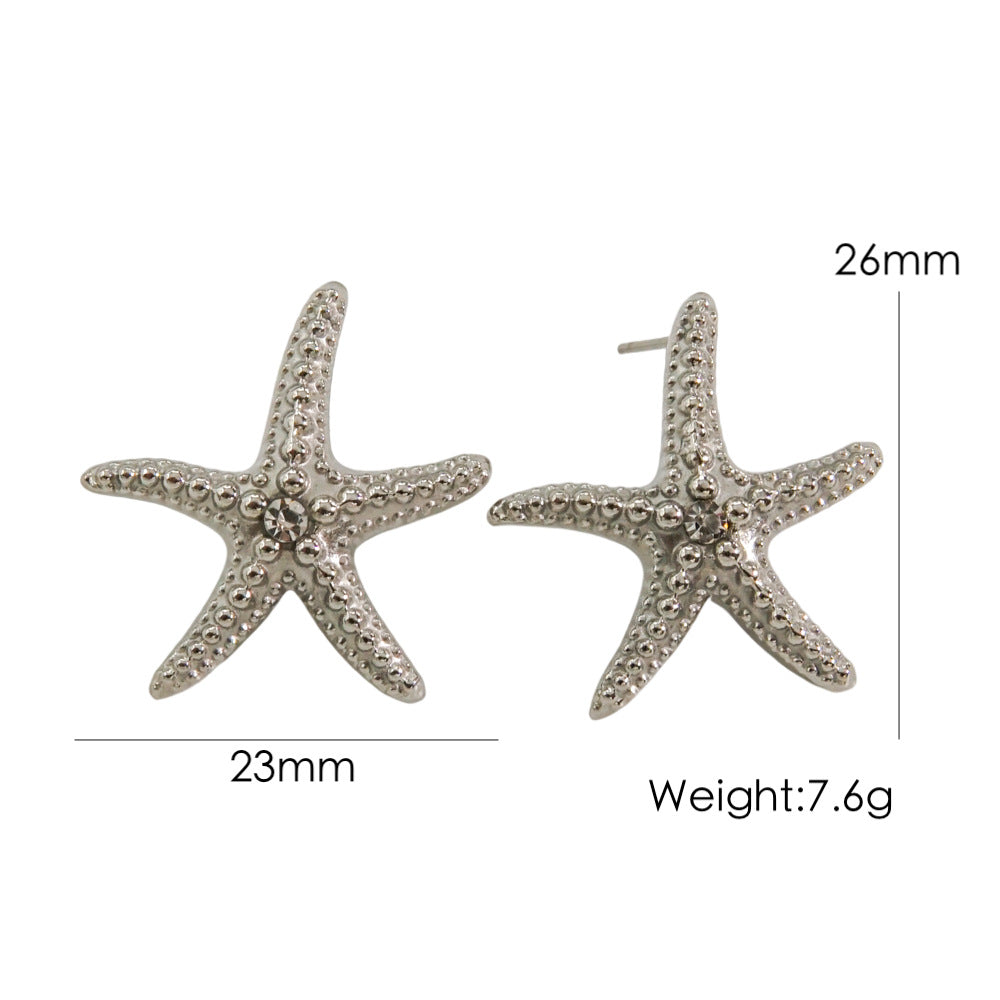 1 Pair Tropical Simple Style Starfish Plating Inlay Stainless Steel Zircon Ear Studs