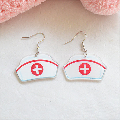 1 Pair Cute Love Cartoon Nurse Hat Arylic Metal Ear Hook