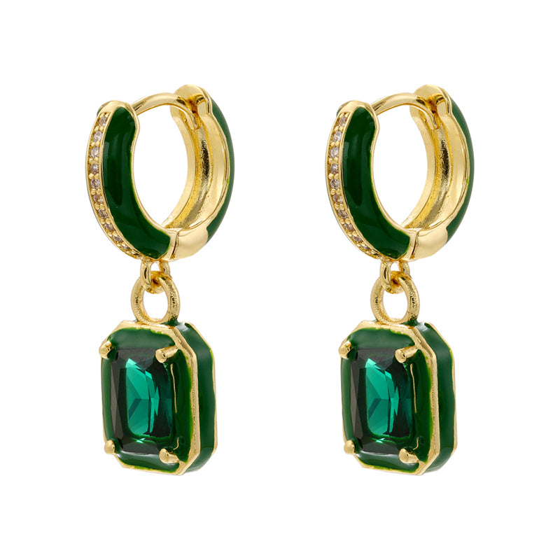 1 Pair IG Style Casual Simple Style Square Enamel Plating Inlay Brass Zircon Drop Earrings