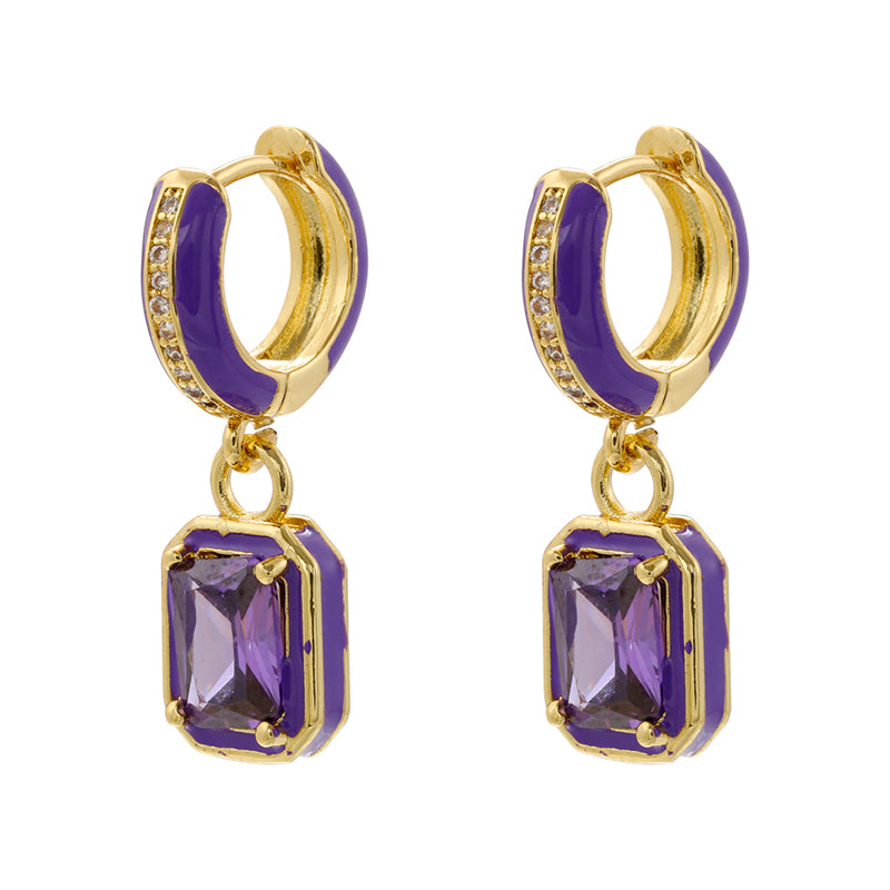 1 Pair IG Style Casual Simple Style Square Enamel Plating Inlay Brass Zircon Drop Earrings