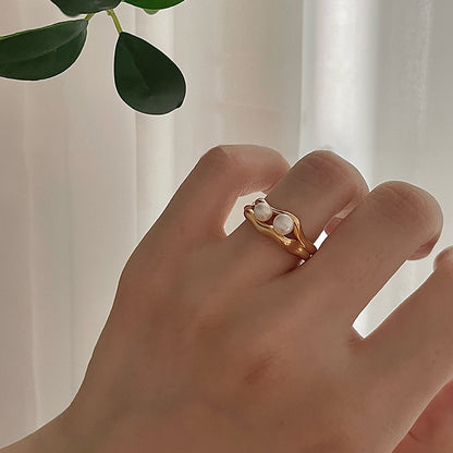 Wholesale Simple Style Geometric Copper Plating Inlay Artificial Pearls Open Rings