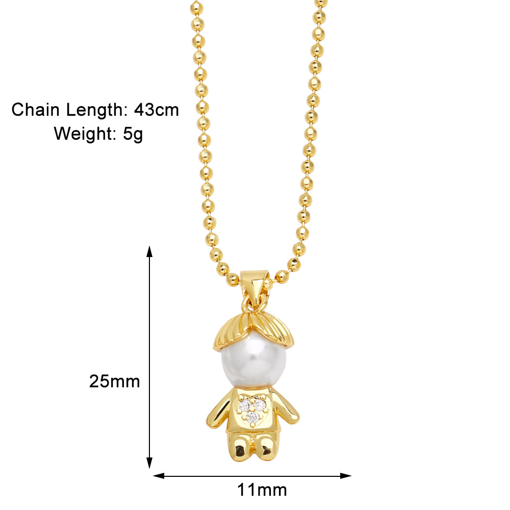 Simple Style Human Copper Plating Inlay Zircon 18k Gold Plated Pendant Necklace