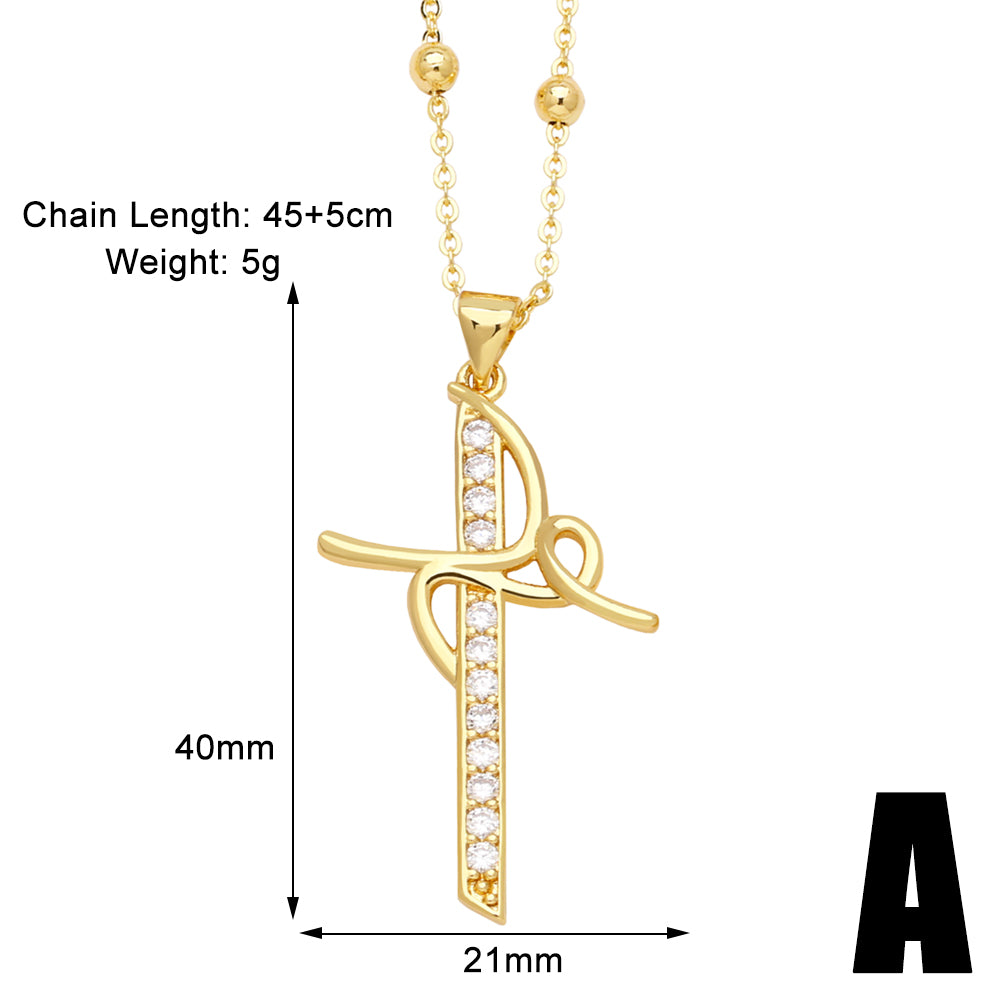 Simple Style Cross Copper Plating Inlay Zircon 18k Gold Plated Pendant Necklace