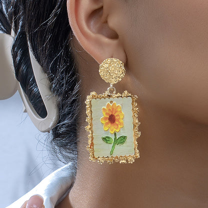 1 Pair Elegant Flower Rectangle Plating Inlay Zinc Alloy Acrylic Drop Earrings