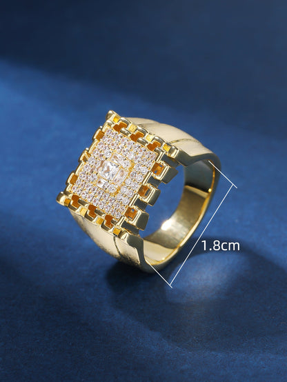 Wholesale Simple Style Square Copper Plating Hollow Out Inlay Zircon Rings