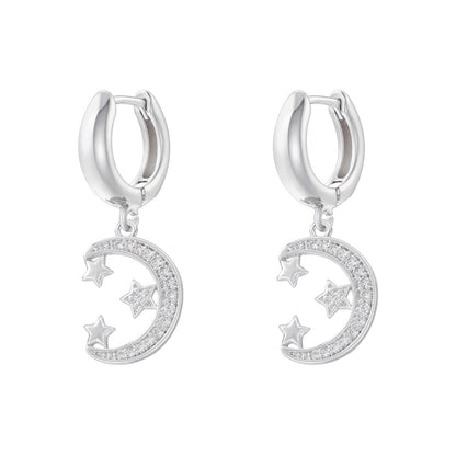 1 Pair Ig Style Cross Moon Bell Plating Inlay Copper Zircon Hoop Earrings