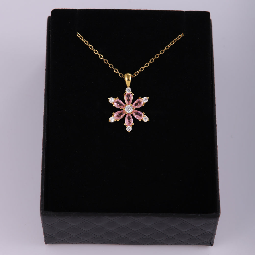 Stainless Steel Copper Sweet Flower Inlay Zircon Jewelry Set