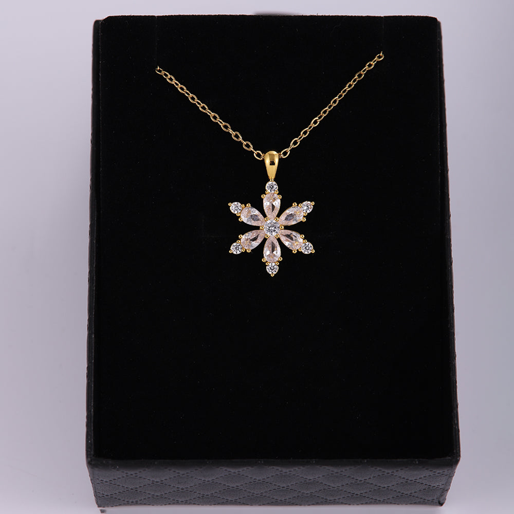 Stainless Steel Copper Sweet Flower Inlay Zircon Jewelry Set