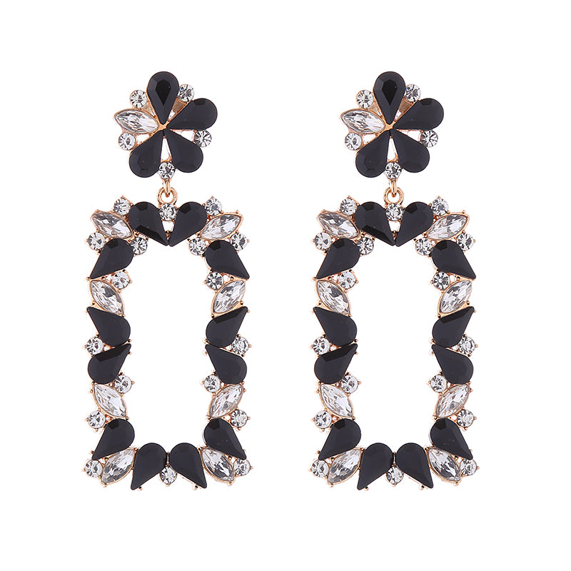 1 Pair Exaggerated Luxurious Flower Rectangle Inlay Alloy Rhinestones Glass Drop Earrings