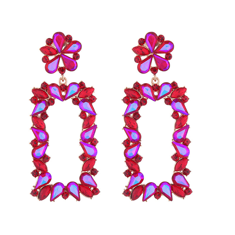 1 Pair Exaggerated Luxurious Flower Rectangle Inlay Alloy Rhinestones Glass Drop Earrings