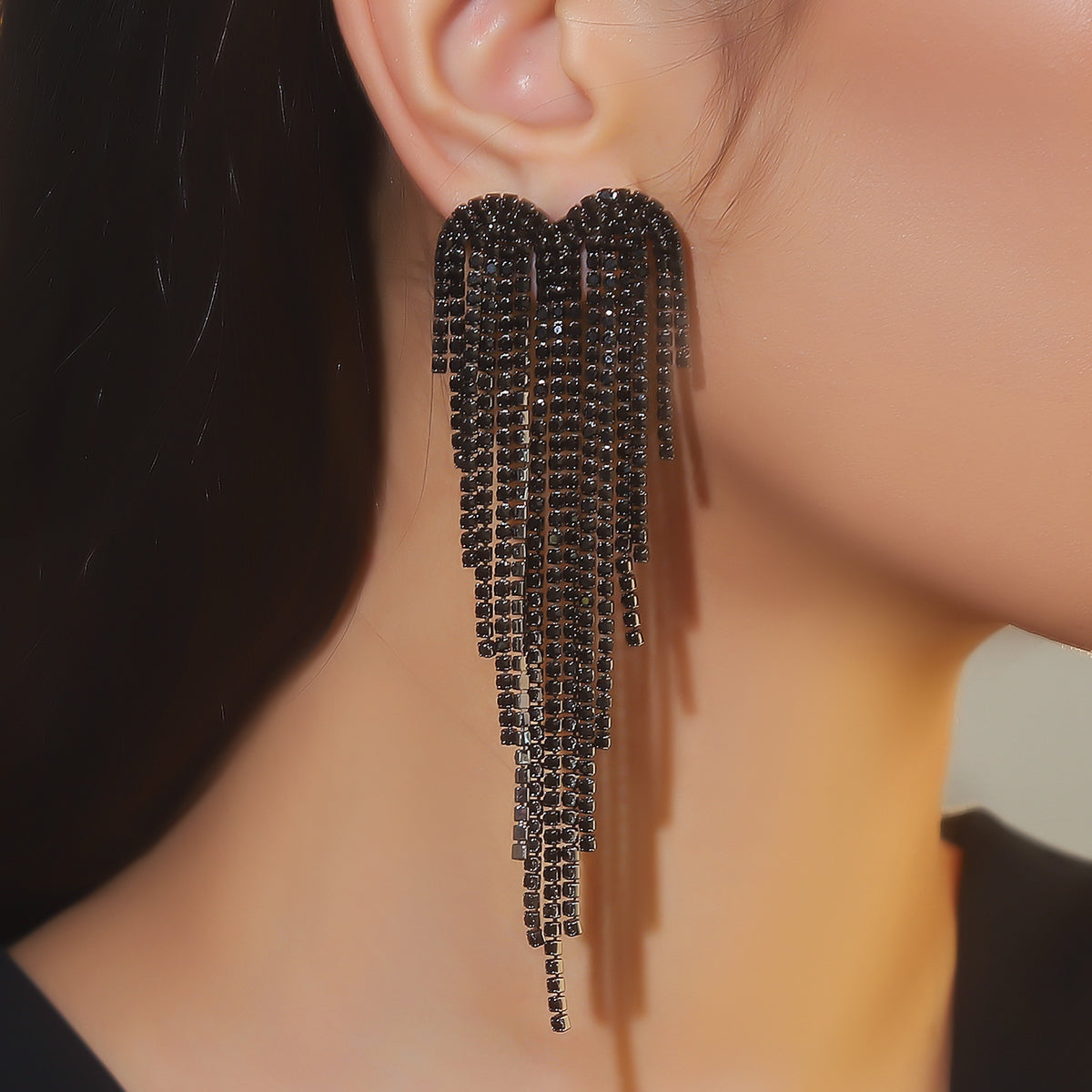 1 Pair Elegant Glam Tassel Inlay Alloy Rhinestones Drop Earrings